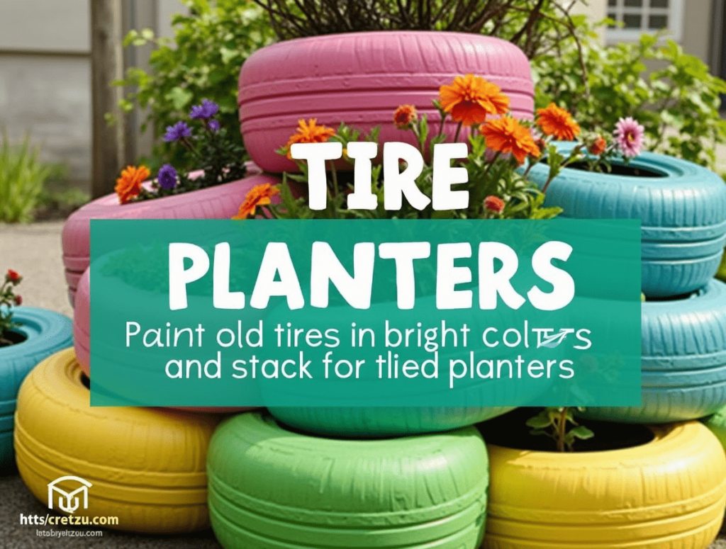 Tire Planters: Paint old tires in bright colors and stack for tiered planters
